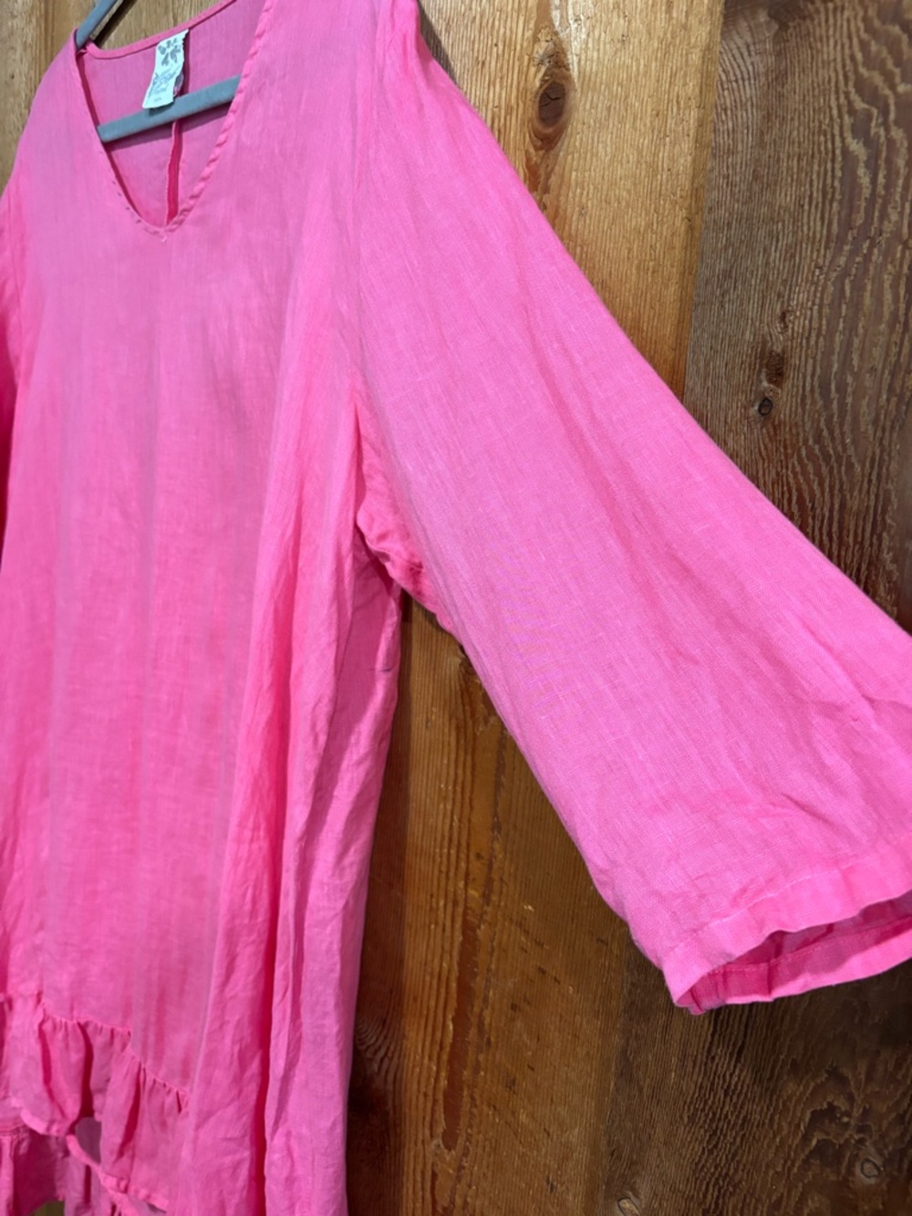 Match Point 100% Linen Ruffle High Low Tunic Dress Fuchsia Pink L - Picture 3 of 7
